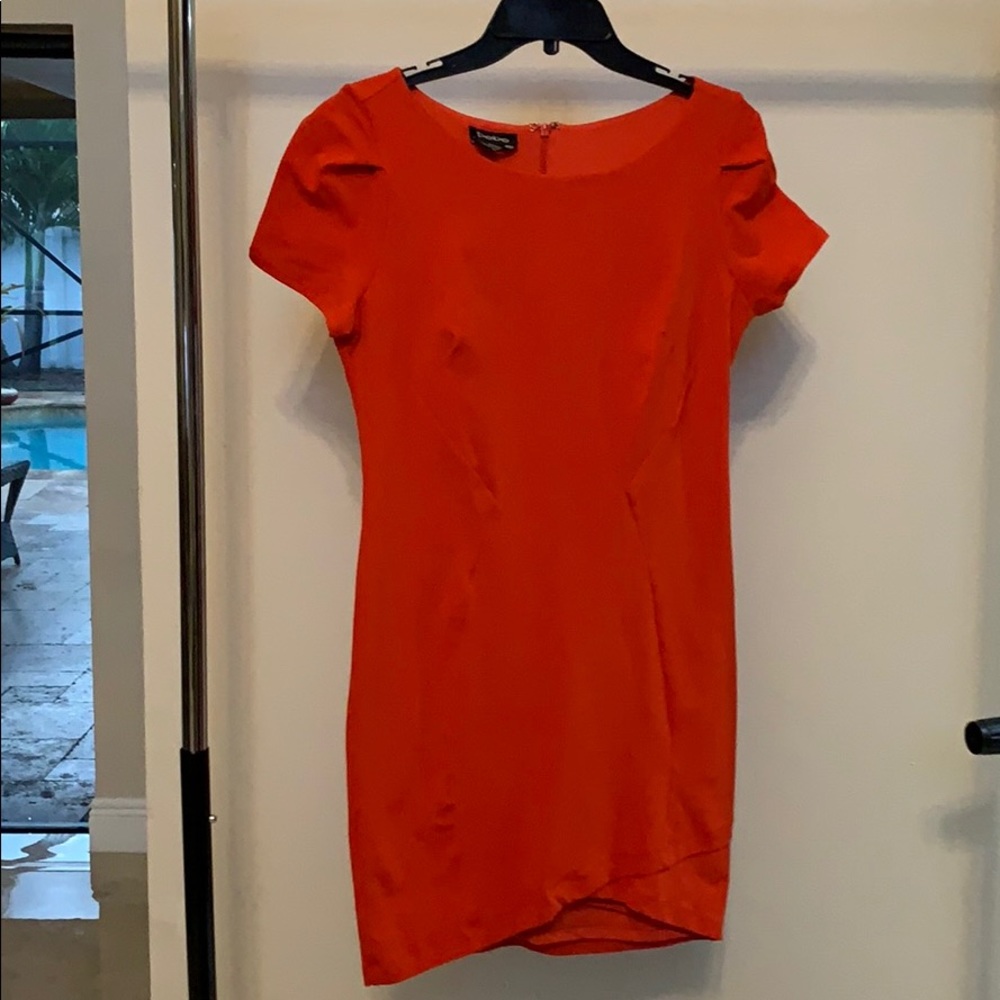Coral form fitting mini dress